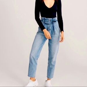 Abercrombie & Fitch A&F Ultra High Rise Paperbag Raw Hem Mom Jeans